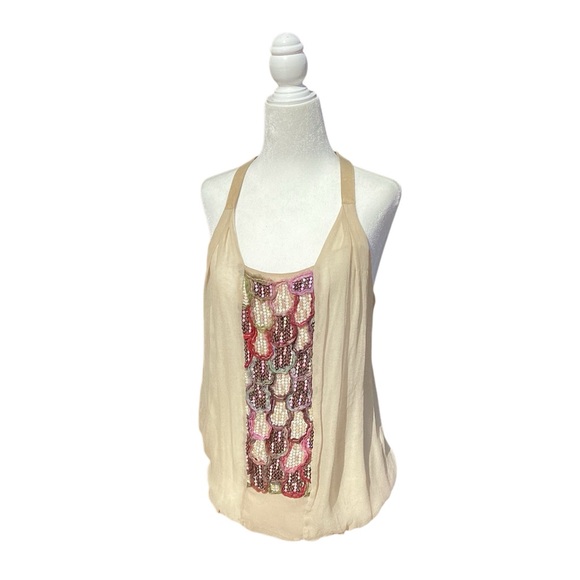 Upcycled Burning Torch Silk and Sequin Vintage Halter Top with Leather Straps - Picture 11 of 16